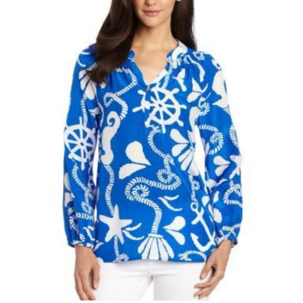 Lilly Pulitzer Elsa Top in Schooner Blue Dock Hopper Small